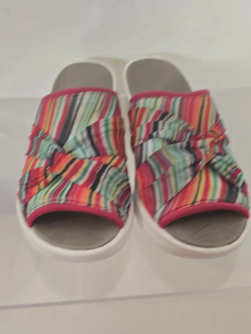 Bzees Multicolor Striped Wedge Slide Sandals